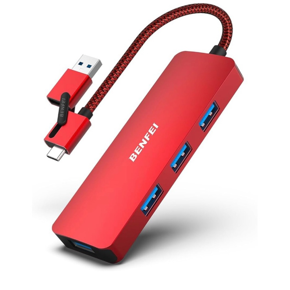 Benfei Red USB 3.0 Hub with Multiple Ports
